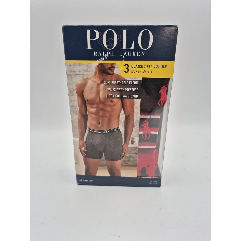 POLO RALPH LAUREN 3 Pack Mens Classic Fit Cotton Boxer Briefs Small (S) NEW‎